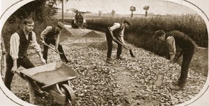 Conscientious Objectors usefully employed: Men of the N.C.C. on a military road, illustration from 